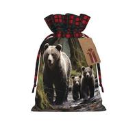 Christmas Gift Bags Drawstring Santa Bag Xmas Buffalo Burlap Goodie Bags with Gift Tags Treat Bag Mother bear and her cubs Wrapping Sacks for Christmas Presents Party Favor Wrap Storage Pouch Medium