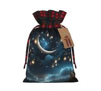Christmas Gift Bags Drawstring Santa Bag Xmas Buffalo Burlap Goodie Bags with Gift Tags Treat Bag Nightsky Hanging Moon Stars Wrapping Sacks for Christmas Presents Party Favor Wrap Storage Pouch Small