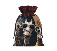Christmas Gift Bags Drawstring Santa Bag Xmas Buffalo Burlap Goodie Bags with Gift Tags Treat Bag Three giraffes wearing sunglasses Wrapping Sacks for Christmas Presents Party Favor Wrap Storage Pouch