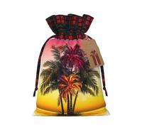 Christmas Gift Bags Drawstring Santa Bag Xmas Buffalo Burlap Goodie Bags with Gift Tags Treat Bag Tropical Flower Palm Tree Wrapping Sacks for Christmas Presents Party Favor Wrap Storage Pouch Medium