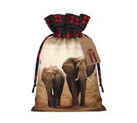 Christmas Gift Bags Drawstring Santa Bag Xmas Buffalo Burlap Goodie Bags with Gift Tags Treat Bag Wild Animals Elephants Wrapping Sacks for Christmas Presents Party Favor Wrap Storage Pouch Medium