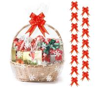 Christmas Gift Bags for Basket Decoration - 20x28 Inch Large Clear Basket Bags, 15 PCS Xmas Snowflake Cellophane Wrap with Pull Bows, Plastic Gift Bag for Christmas Baskets Holidays Gift Wrapping