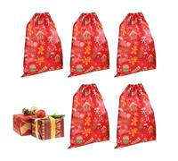 Christmas Gift Bags with Drawstring - Set of Reusable Bags with Santa, Snowman and Elk Designs | For Wrapping Gifts, Party Decorations and Storage, Ideal for Meeting Fam