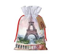Christmas Gift Bags with Drawstrings Reusable Gift Wrapping Bags Drawstring Gift Bags for Xmas Candy Bags paris eiffel tower with flowers Christmas Bags for Gifts Goody Gift Bags for Party Decorations