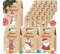 Christmas Gift Bags with Handle Kraft Paper Candy Bag, Xmas Sweet Treat Party Bags, Cookie Pouch Goody Bags, Fillers for Presents and Stuffers -24PCS-