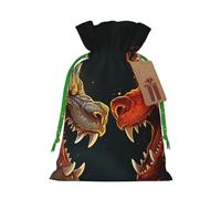 Christmas Gift Bags with Tags Christmas Drawstring Bag Chic Cool Two Fighting Roaring Dragon Gift Wrapping Sacks Bags Cloth Pouches Personalized Xmas Candy Bag Reusable Party Favor Pouch Medium