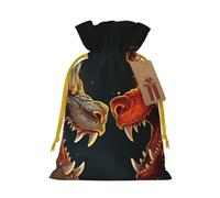 Christmas Gift Bags with Tags Christmas Drawstring Bag Chic Cool Two Fighting Roaring Dragon Gift Wrapping Sacks Bags Cloth Pouches Personalized Xmas Candy Bag Reusable Party Favor Pouch Medium