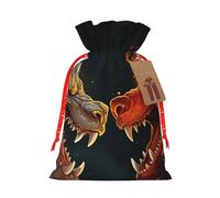 Christmas Gift Bags with Tags Christmas Drawstring Bag Chic Cool Two Fighting Roaring Dragon Gift Wrapping Sacks Bags Cloth Pouches Personalized Xmas Candy Bag Reusable Party Favor Pouch Medium