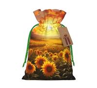 Christmas Gift Bags with Tags Christmas Drawstring Bag Dreamlike Sunset Of A Sunflower Field Gift Wrapping Sacks Bags Cloth Pouches Personalized Xmas Candy Bag Reusable Party Favor Pouch Small