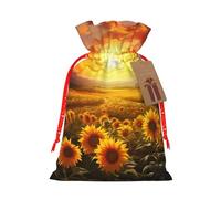 Christmas Gift Bags with Tags Christmas Drawstring Bag Dreamlike Sunset Of A Sunflower Field Gift Wrapping Sacks Bags Cloth Pouches Personalized Xmas Candy Bag Reusable Party Favor Pouch Small