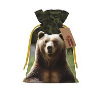 Christmas Gift Bags with Tags Christmas Drawstring Bag Hi Bear Sit on the Lawn Gift Wrapping Sacks Bags Cloth Pouches Personalized Xmas Candy Bag Reusable Party Favor Pouch Medium