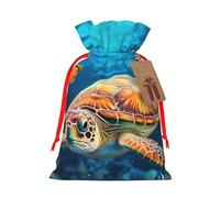 Christmas Gift Bags with Tags Christmas Drawstring Bag Ocean Sea Turtle Tropical Fish Starfish Gift Wrapping Sacks Bags Cloth Pouches Personalized Xmas Candy Bag Reusable Party Favor Pouch Medium