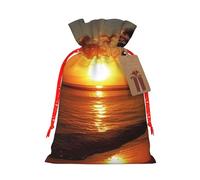 Christmas Gift Bags with Tags Christmas Drawstring Bag Sunset Sea Tropical Palm Tree Scenery Gift Wrapping Sacks Bags Cloth Pouches Personalized Xmas Candy Bag Reusable Party Favor Pouch Medium