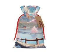 Christmas Gift Bags with Tempting Cherry Blossoms Print,Drawstring Gift Bag for Storing Candies and Snacks for Festivals Medium