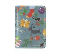Christmas Gift Birds Elk USA Passport Holder Real Leather Cover Case for Travel Men Women