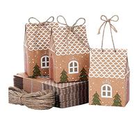 Christmas Gift Box 50Pcs Cute Cartoon House Shape Kraft Paper Candy Bag Decorative Packaging Boxes for Party Wedding Candies
