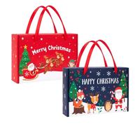 Christmas Gift Boxes Set 2 Red and Blue Santa Designs with Ribbon Handles