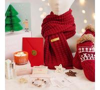 Christmas Gift Bundle for Women - Red Knitted Scarf, Crystal Candle, Bracelet, Cozy Cabin Socks & Rollerball Oil - Luxury Self-Care Pamper Present for Mum, Friend or Secret Santa (Red)