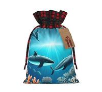Christmas Gift Drawstring Bag 8.3 * 11.8 Inch, Christmas Party Supplies Decorative Bag, Whales under the sea Burlap Gift Bag