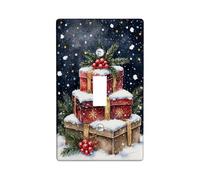 Christmas Gift Light Switch Cover Plates/Outlet Covers, Red and Brown Snowy Presents for Holiday Decor, Thermoplastic Wall Plates, Standard Size Single Toggle