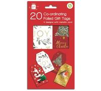 Christmas Gift Tags Traditional Classic Santa Xmas Tree Robin Xmas Pack 20 Co-Ordinating Foiled