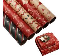 Christmas Gift Wrapping Paper, 5 Rolls krafts Paper Papercraft Snowmen | Candy Canes, Tree, Socks, Snowflakes, Happy New Year Bulk Santa Claus With Gift Design For Holiday Kids Boys Girls Man Women