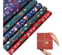 Christmas Gift Wrapping Paper, 5 Rolls krafts Paper Papercraft Snowmen | Candy Canes, Tree, Socks, Snowflakes, Happy New Year Bulk Santa Claus With Gift Design For Holiday Kids Boys Girls Man Women