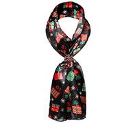 Christmas GiftBox Print Satin Scarf & Scarf holder, 25 - Black