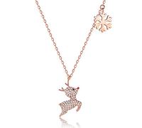 Christmas Gifts 925 Sterling Silver Necklaces for Women | Silver CZ Snowflake Reindeer Pendant Necklace | Cubic Zirconia Deer Antler Charm Necklace Christmas Birthday Gifts for Ladies Girls Rose