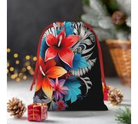 Christmas Gifts Bag With Drawstring Decorated With Floral Tribal Patterns Gift Bags Reusable Holiday Gifts Bag Line Xmas Gifts Box Christmas Treat Bag For Wrapping Party Favor Supply