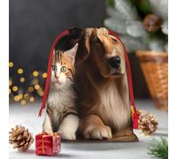 Christmas Gifts Bag With Drawstring Dog And Cat Gift Bags Reusable Holiday Gifts Bag Line Xmas Gifts Box Christmas Treat Bag For Wrapping Party Favor Supply