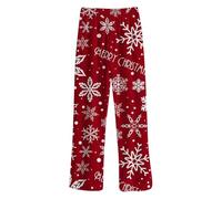 Christmas Gifts Fleece Lined and Reinforced Pyjama Bottoms Men's Long Warm House Trousers Wide Leg Straight Thermal Red Winter Pyjama Bottoms Elastic Waist Fleece Trousers, Wine Red, XXL