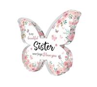 Christmas Gifts from Siblings to Sister, Pink Butterfly Shape Acrylic Plaque, Nice Gifts for Sister on Her Birthday Valentine's Day Wedding Special Keepsake