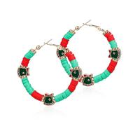 Christmas Gifts Hoop Earring for Women, Handmade Heishi Disc Cute Jingle Bell Earrings Memorial Day Lightweight C Shape Circle Hoop Earring Xmas Holiday Festive Favors Gift, Zinc Clay, No Gemstone