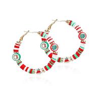 Christmas Gifts Hoop Earring for Women, Handmade Heishi Disc Cute Jingle Bell Earrings Memorial Day Lightweight C Shape Circle Hoop Earring Xmas Holiday Festive Favors Gift, Zinc Clay, No Gemstone