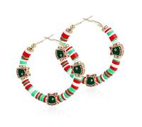 Christmas Gifts Hoop Earring for Women, Handmade Heishi Disc Cute Jingle Bell Earrings Memorial Day Lightweight C Shape Circle Hoop Earring Xmas Holiday Festive Favors Gift, Zinc Clay, No Gemstone