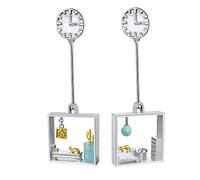 ✦ Christmas Gifts ✦ Springlight Earrings Silver 925 Hanging Natural Gemstone Lazy Cat Home Square Large Earrings Women's Asymmetry Earrings Handmade Jewellery Gifts for Women, Sterling Silver