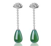 Christmas GiftsSpringlight S925 Sterling Silver Drop Earrings Natural Agate Water Drop Lotus Dangle Earrings Handmade Jewelry Birthday Gifts for Women.(Silver)
