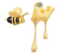 Christmas GiftsSpringlight S925 Sterling Silver Earrings in Bee and Dripping Honey Design, Asymmetrical Stud Earrings Jewellery Birthday Gifts for Women.(Gold Bee and Honey)