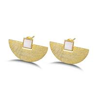 Christmas GiftsSpringlight S925 Sterling Silver Earrings Minimalism Fan-Shaped Stud Earring with Shell Handmade Jewelry Personalised Gifts, Birthday Gifts for Women, Gifts for Her.（Gold）