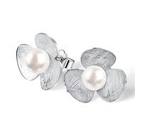 Christmas GiftsSpringlight S925 Sterling Silver Stud Earrings Fresh Clover Flower Ear Stud with Freshwater Pearl Handmade Jewellery, Personalised Gifts, Birthday Gifts for Women.(Silver)