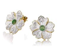 Christmas GiftsSpringlight S925 Sterling Silver Stud Earrings Natural Stone Peony Flower Stud Earring Handmade Jewelry Personalised Gifts, Birthday Gifts for Women, Gifts for Her.(Green)