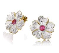 Christmas GiftsSpringlight S925 Sterling Silver Stud Earrings Natural Stone Peony Flower Stud Earring Handmade Jewelry Personalised Gifts, Birthday Gifts for Women, Gifts for Her.(Red)