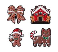 Christmas Ginger Sugar Cookies Brooches Pins Set for Women Girls - Enamel Gingerbread Man Xmas Cat Candy House Bow Knot Lapel Brooch Pin Badges for Jeans Clothes Accessories Cute Jewelry Present 4Pcs