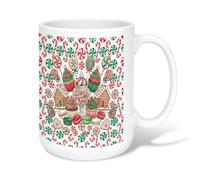 Christmas Gingerbread And Sweets Theme House Ceramic Coffee Mug 15oz | Fanciful Illustration, Tea Cup, Festive Sweets Theme, Vibrant Holiday Colors, Cozy Kitchen Aesthetic, Seasonal Beverage Mug