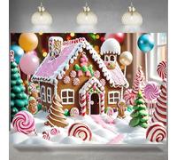 Christmas Gingerbread House Backdrop Santa Baby Shower Birthday Party Decorations Background Candy Gingerbread House Forest Snow Background Winter Merry Xmas Candy Holiday Party Decoration (1,7X5FT)