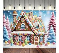 Christmas Gingerbread House Backdrop Winter Merry Xmas Tree Background Glitter Cookie Exchange Candyland Winter Snowflake Background for Kids Newborn Baby Shower Birthday Party Banner (A, 7x5feet)