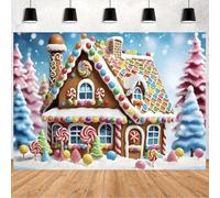 Christmas Gingerbread House Backdrop Winter Merry Xmas Tree Background Glitter Cookie Exchange Candyland Winter Snowflake Background for Kids Newborn Baby Shower Birthday Party Banner (A, 5x3feet)