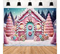 Christmas Gingerbread House Backdrop Winter Merry Xmas Tree Background Glitter Cookie Exchange Candyland Winter Snowflake Background for Kids Newborn Baby Shower Birthday Party Banner (B, 7x5feet)