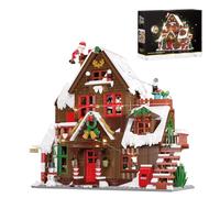 Christmas Gingerbread House Courtyard Building Set with Lights, Holiday Snow Village Architecture Model Building Block, Christmas Book Nook Building Set